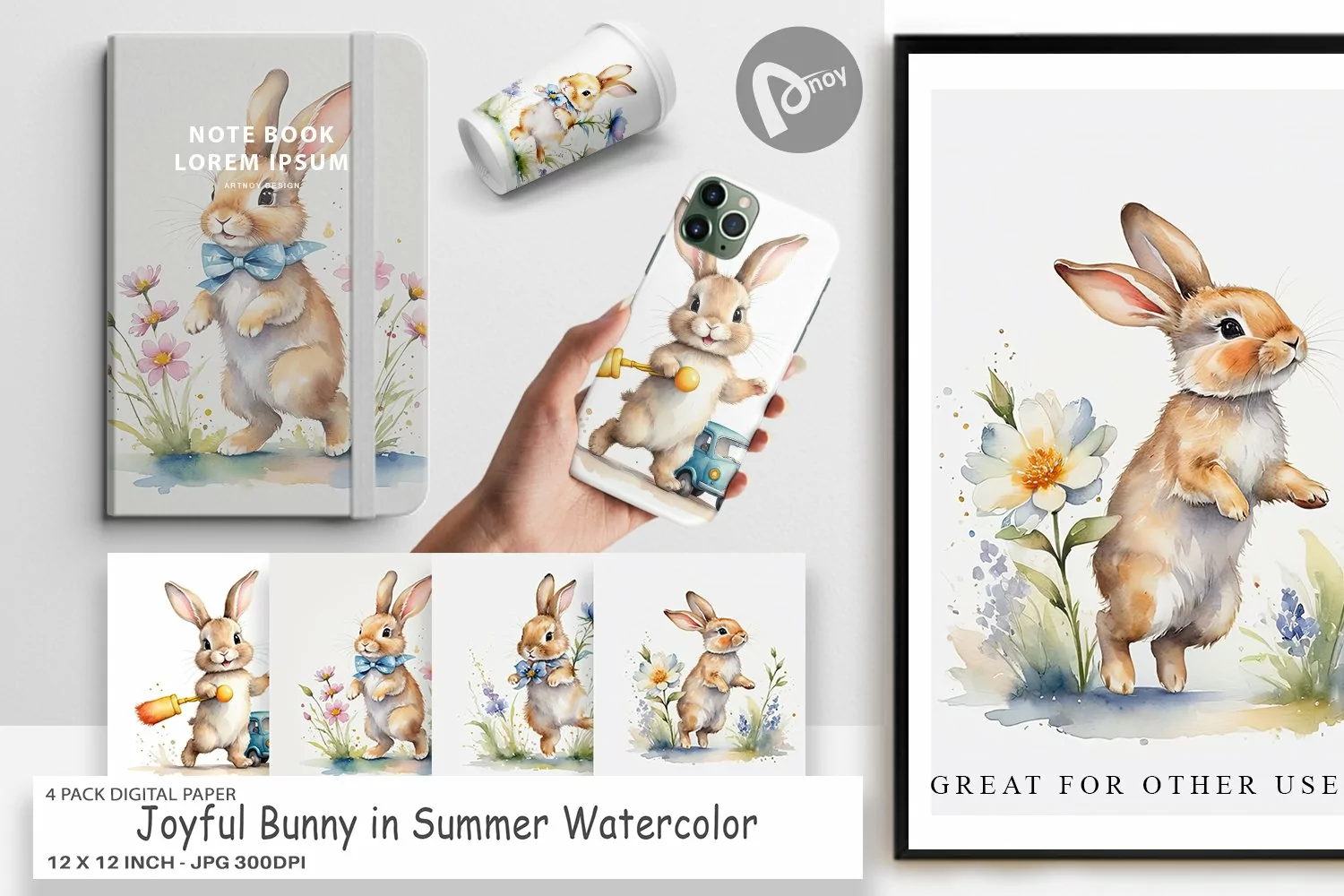 Digital Paper Bunny in Summer Watercolor product image 1