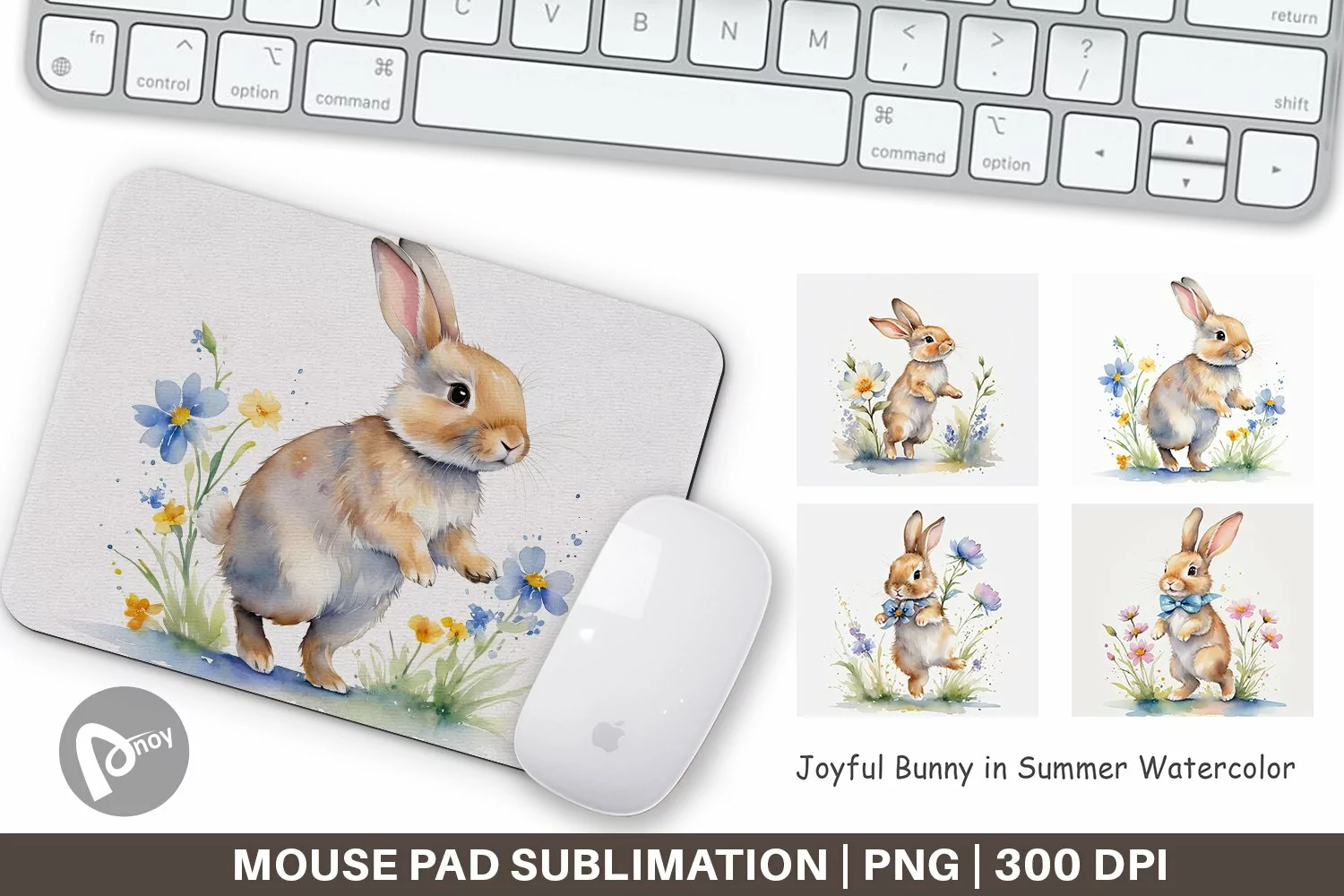 Mouse Pad Bunny in Summer Watercolor product image 1