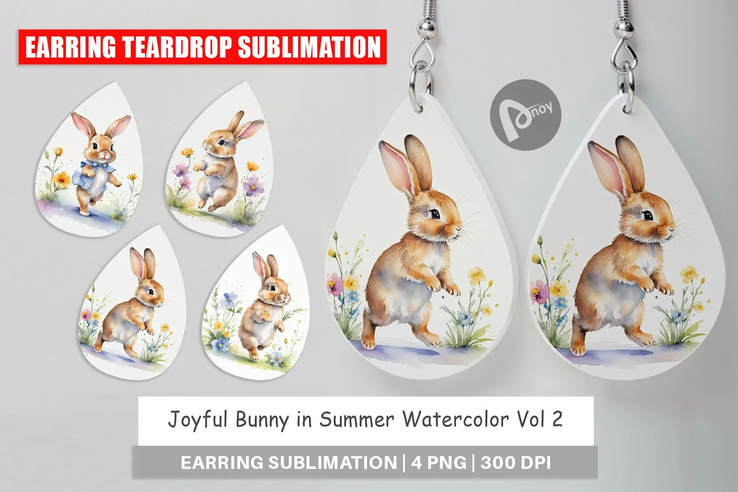 Earring Teardrop Bunny in Summer Watercolor product image 1