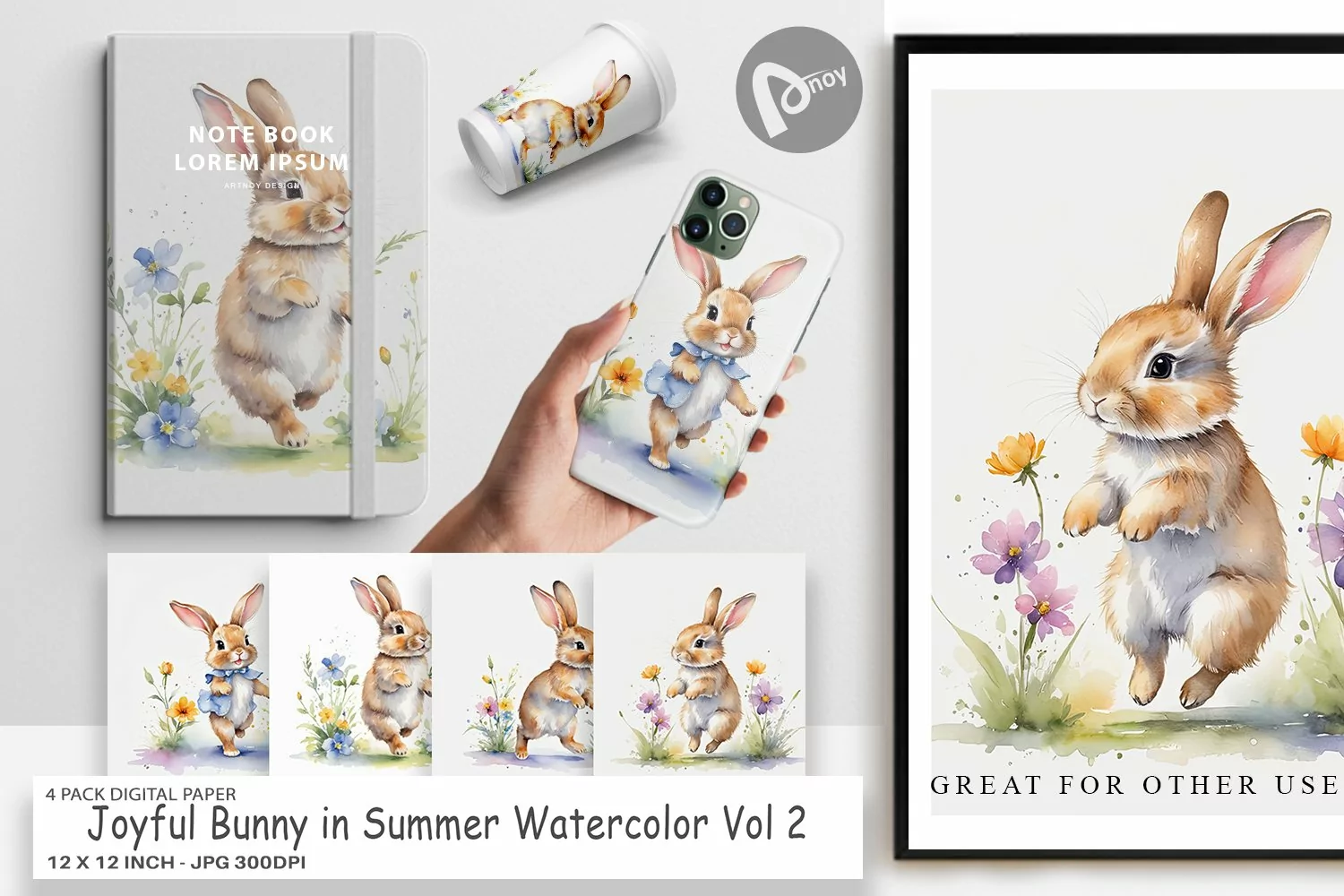 Digital Paper Bunny in Summer Watercolor product image 1