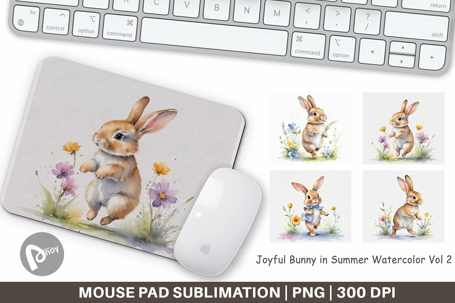 Mouse Pad Bunny in Summer Watercolor product image 1