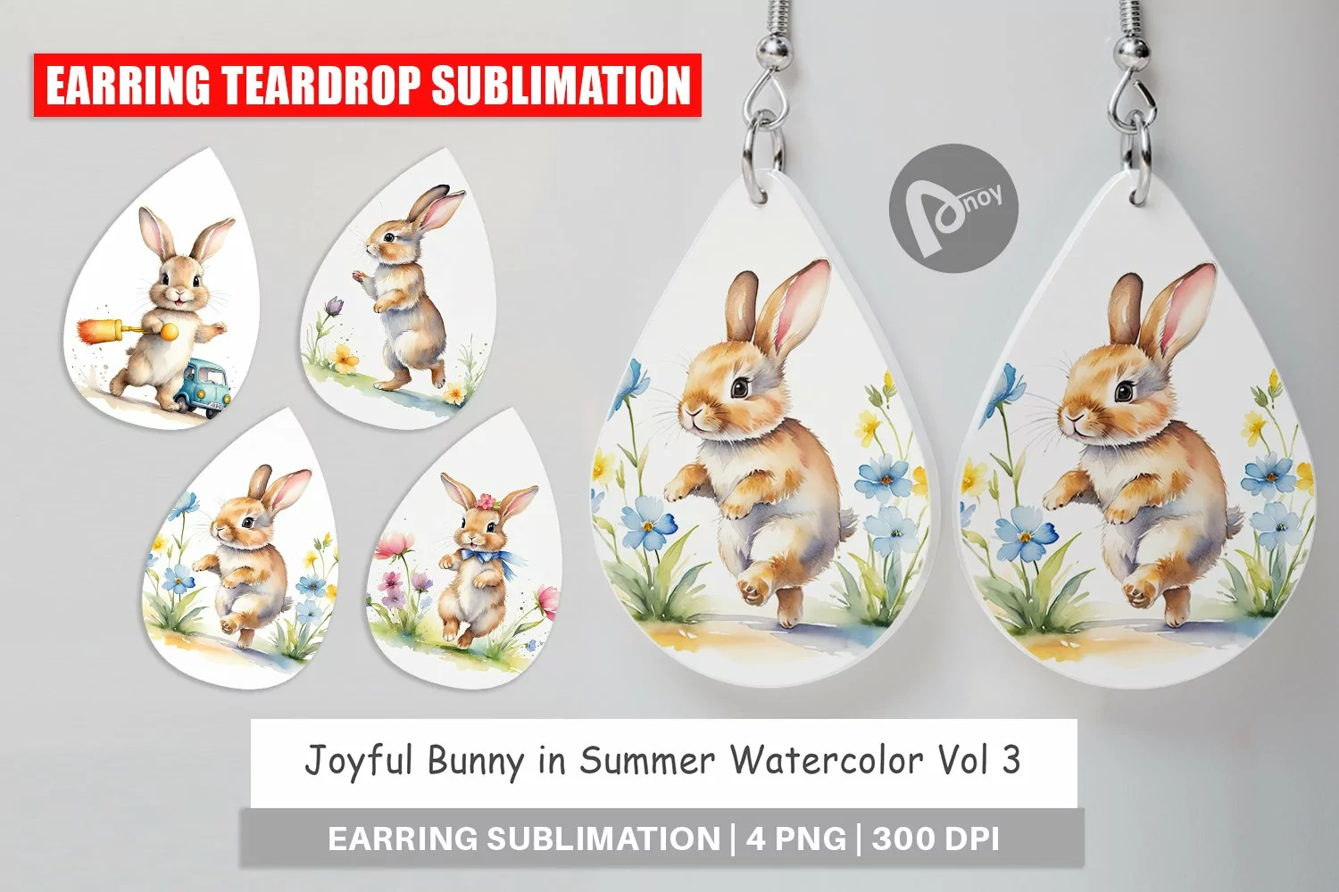 Earring Teardrop Bunny in Summer Watercolor product image 1