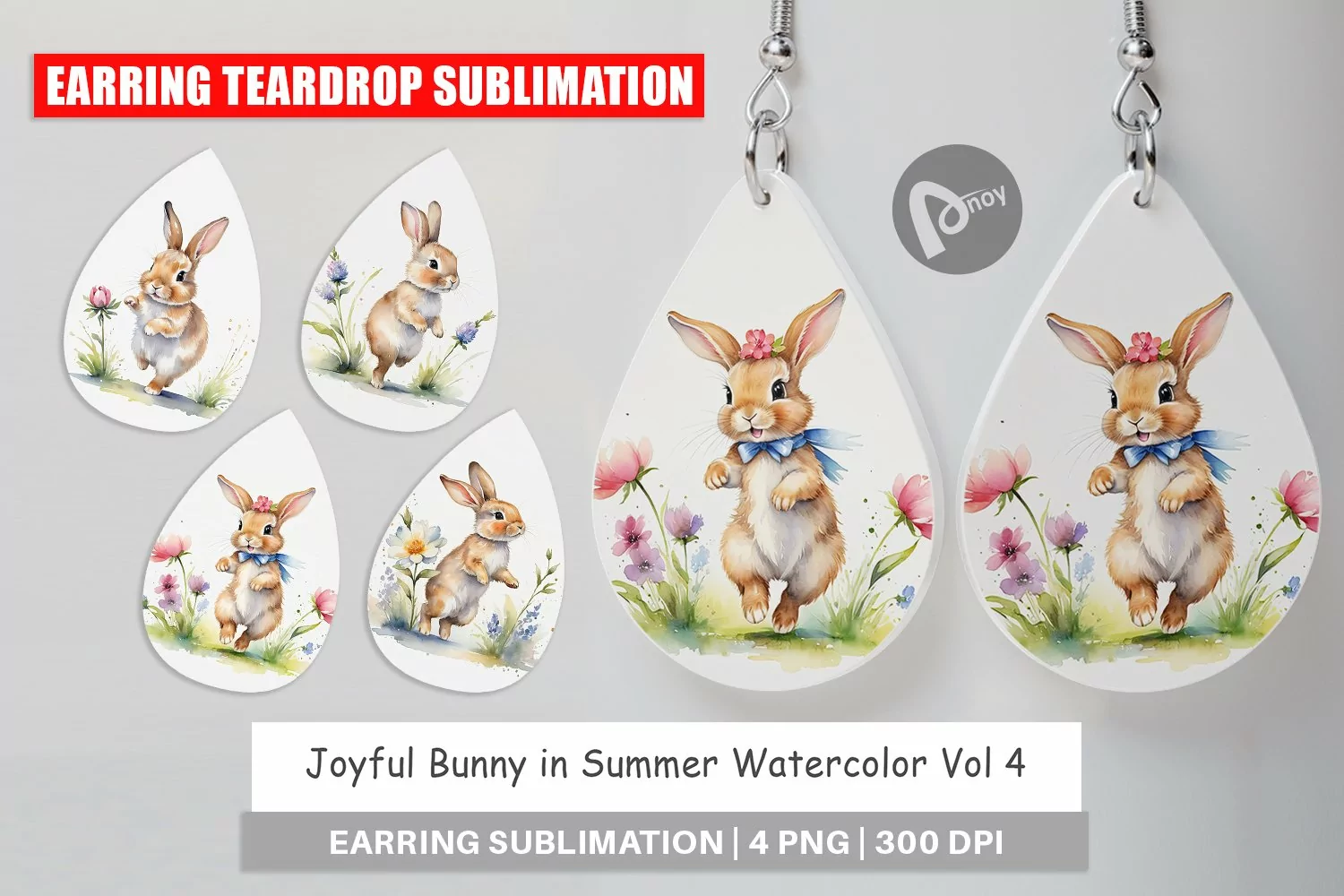 Earring Teardrop Bunny in Summer Watercolor product image 1