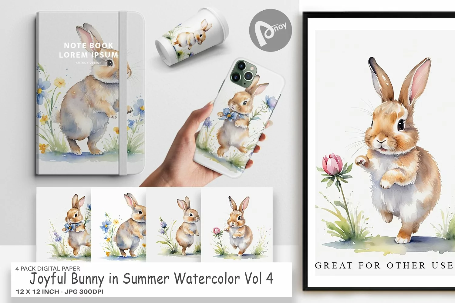 Digital Paper Bunny in Summer Watercolor product image 1