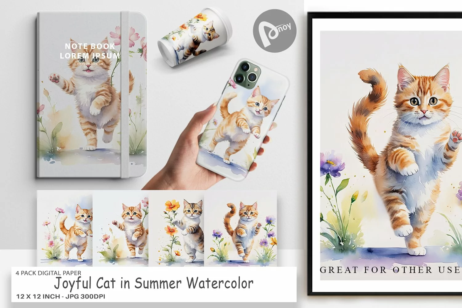 Digital Paper Cat in Summer Watercolor product image 1