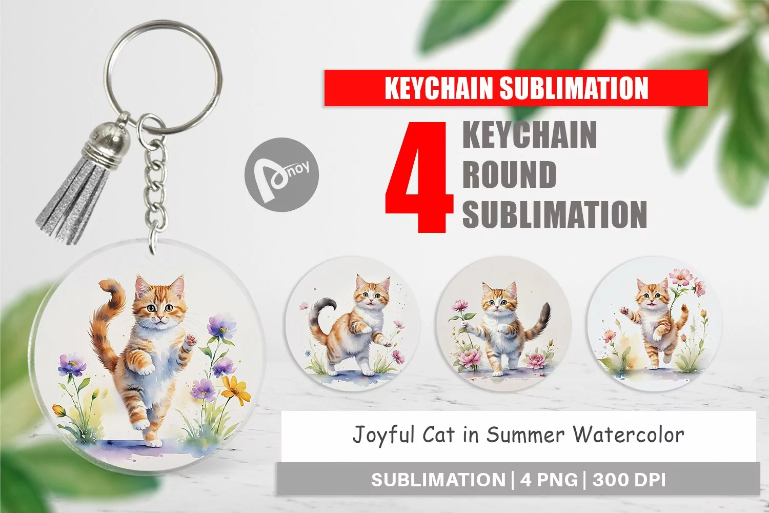Keychain Cat in Summer Watercolor product image 1