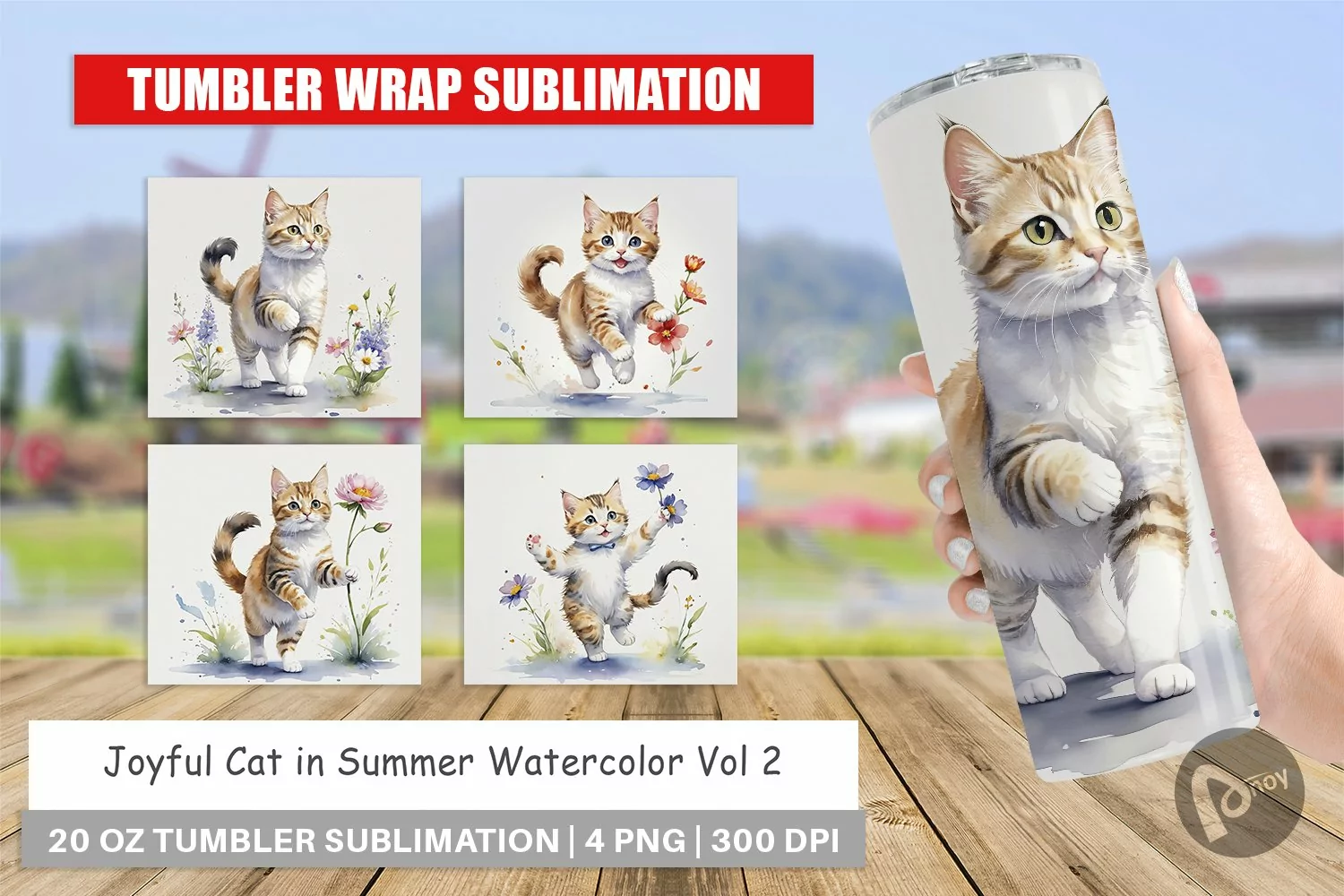 Tumbler Wrap Cat in Summer Watercolor product image 1