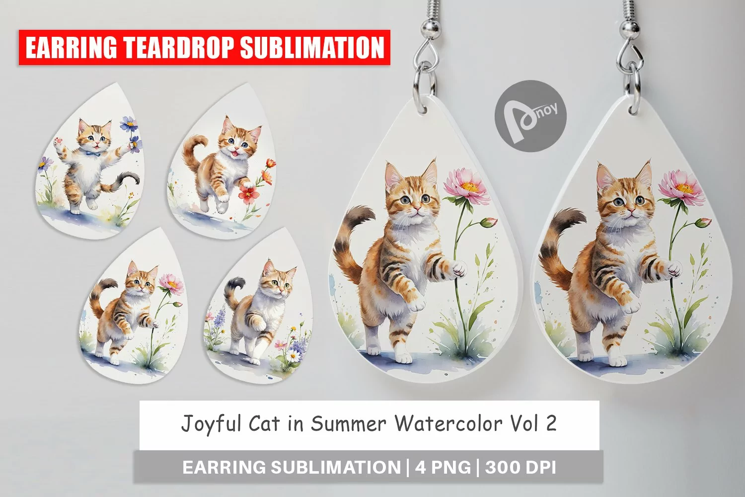 Earring Teardrop Cat in Summer Watercolor product image 1