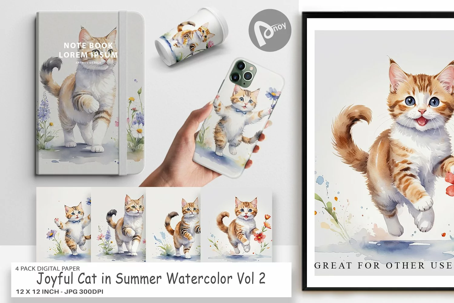 Digital Paper Cat in Summer Watercolor product image 1