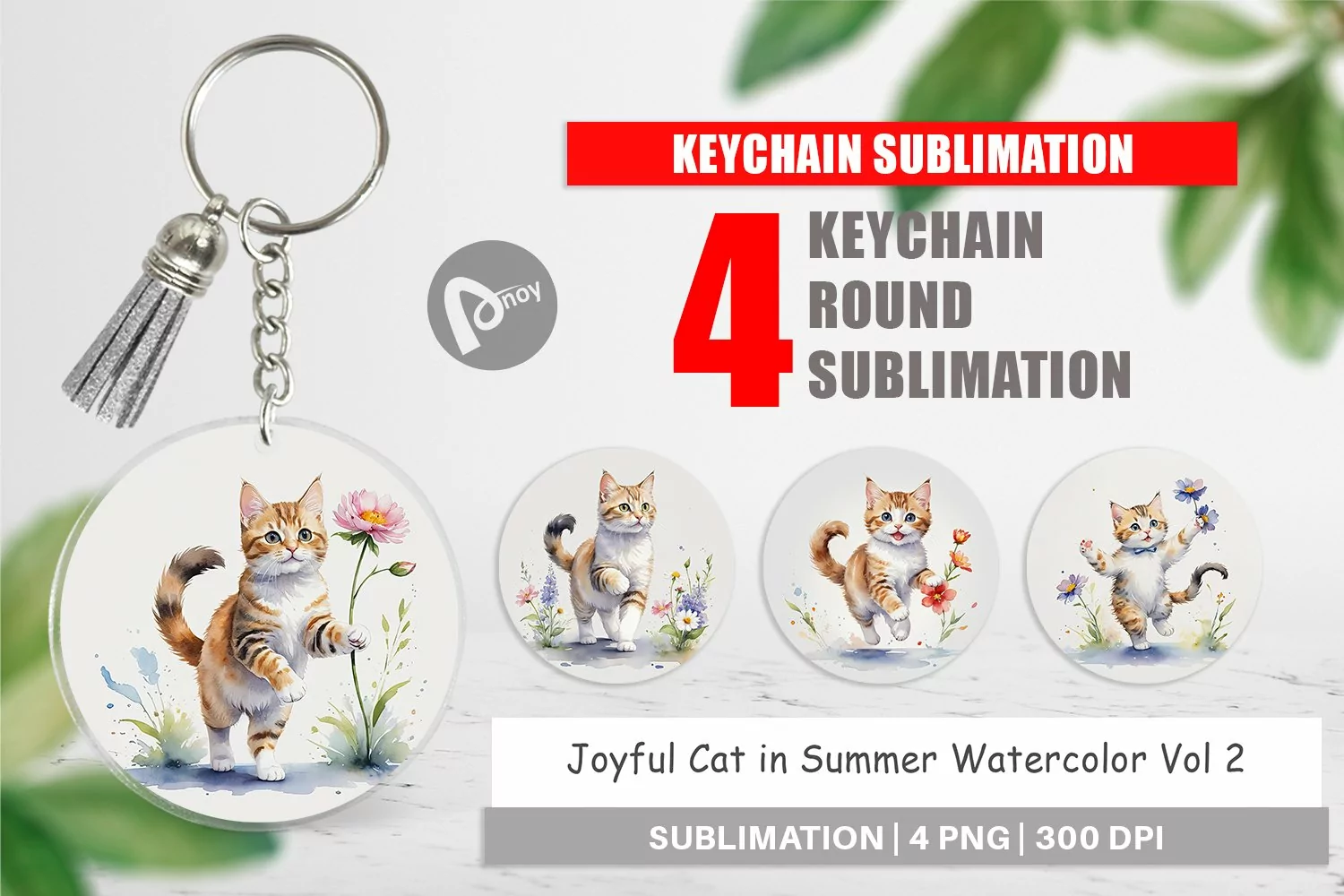 Keychain Cat in Summer Watercolor product image 1