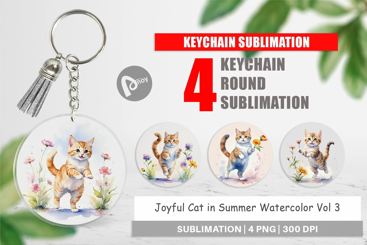 Keychain Cat in Summer Watercolor product image 1