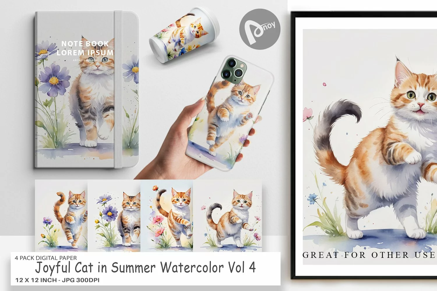 Digital Paper Cat in Summer Watercolor product image 1