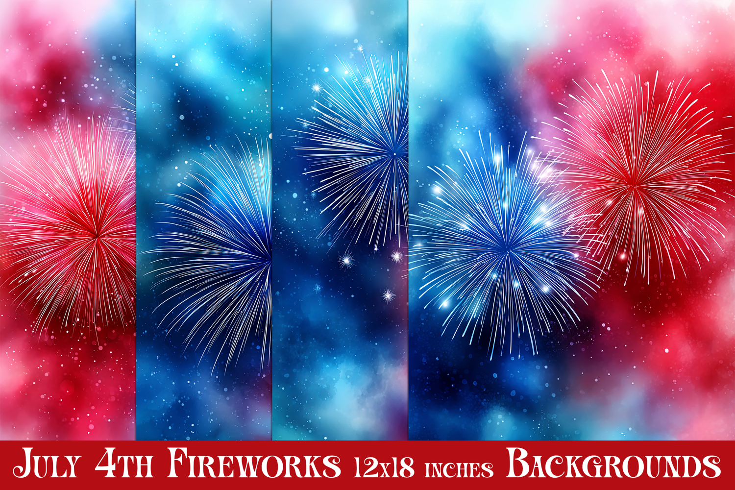 July 4th Backgrounds, Red Blue White Fireworks Backgrounds 1 product image 1