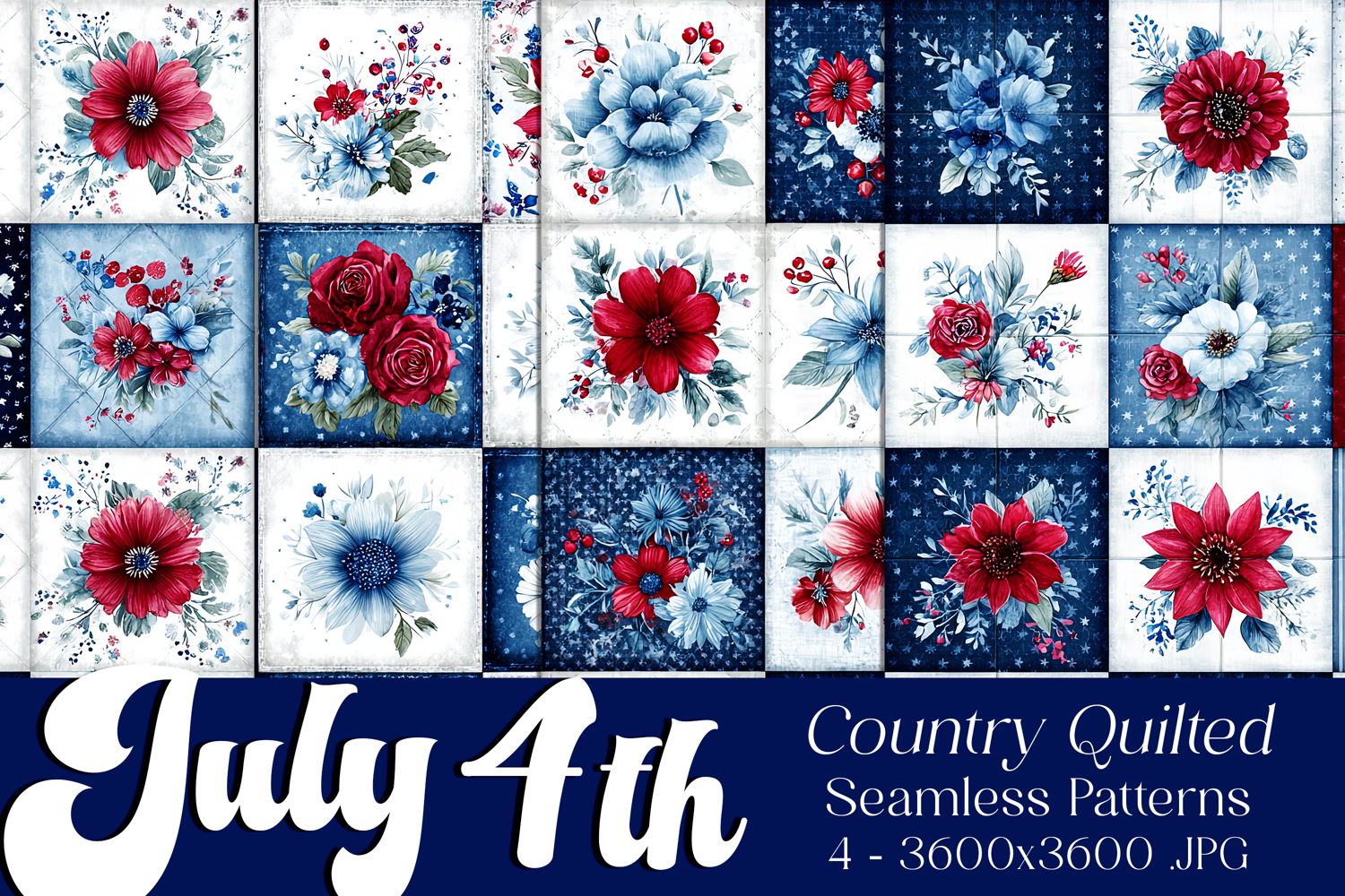 July 4th Patterns, 4th of July Quilt Seamless Patterns, s3 product image 1