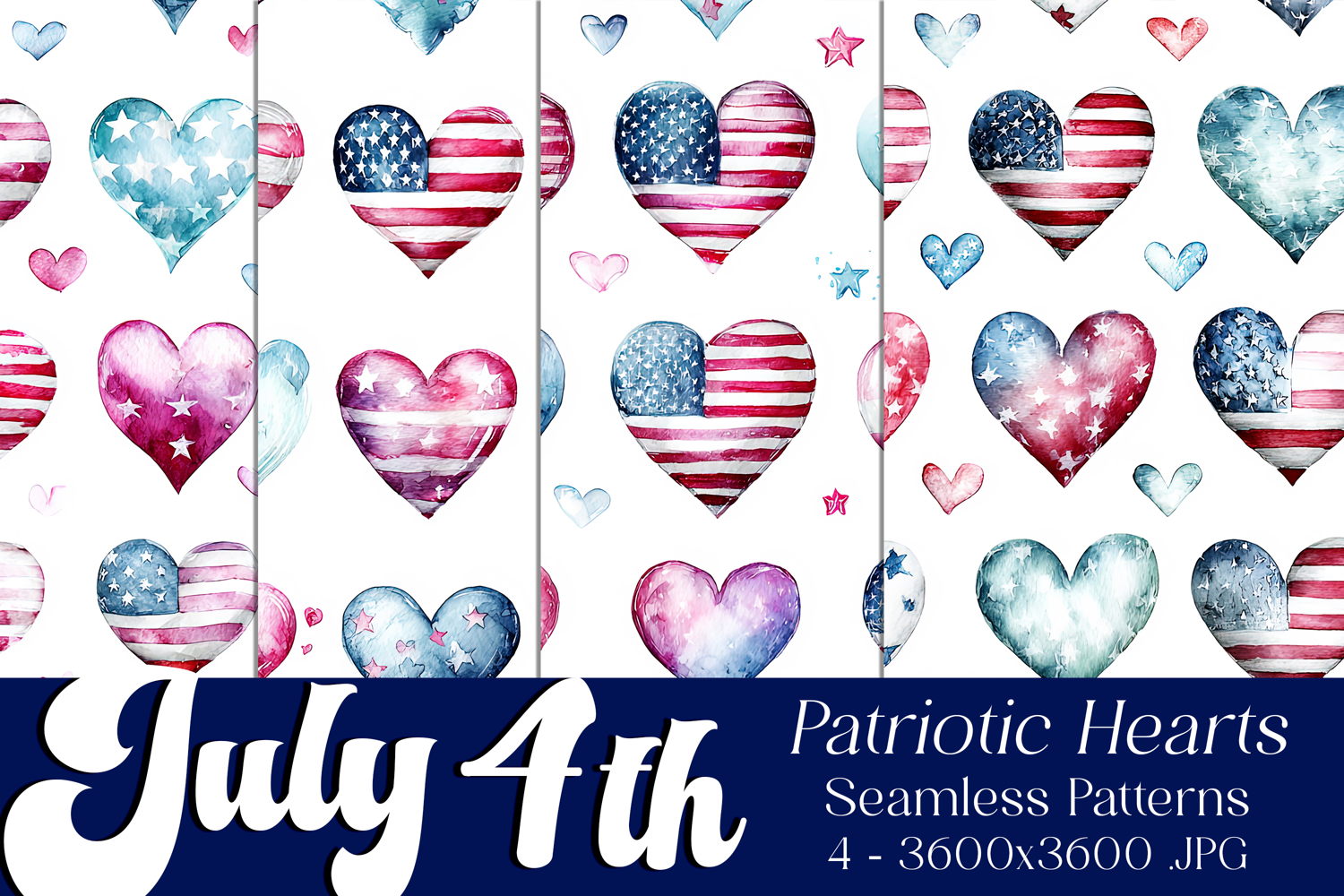 July 4th Patterns, 4th of July Hearts Seamless Patterns, s2 product image 1
