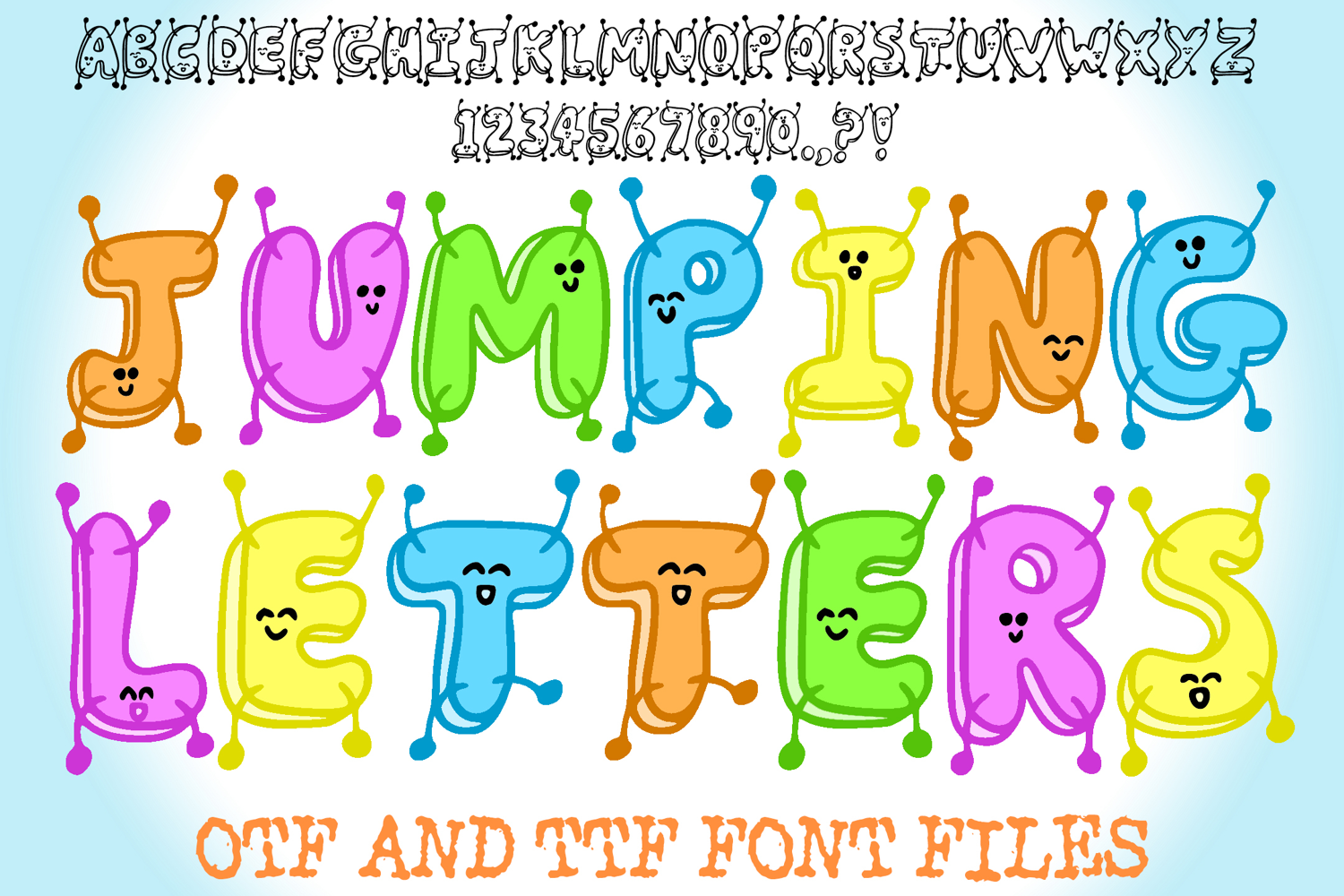Jumping Letters Cartoon Characters Lettering ABC Font Typeface Alphabet OTF by Squeeb Creative