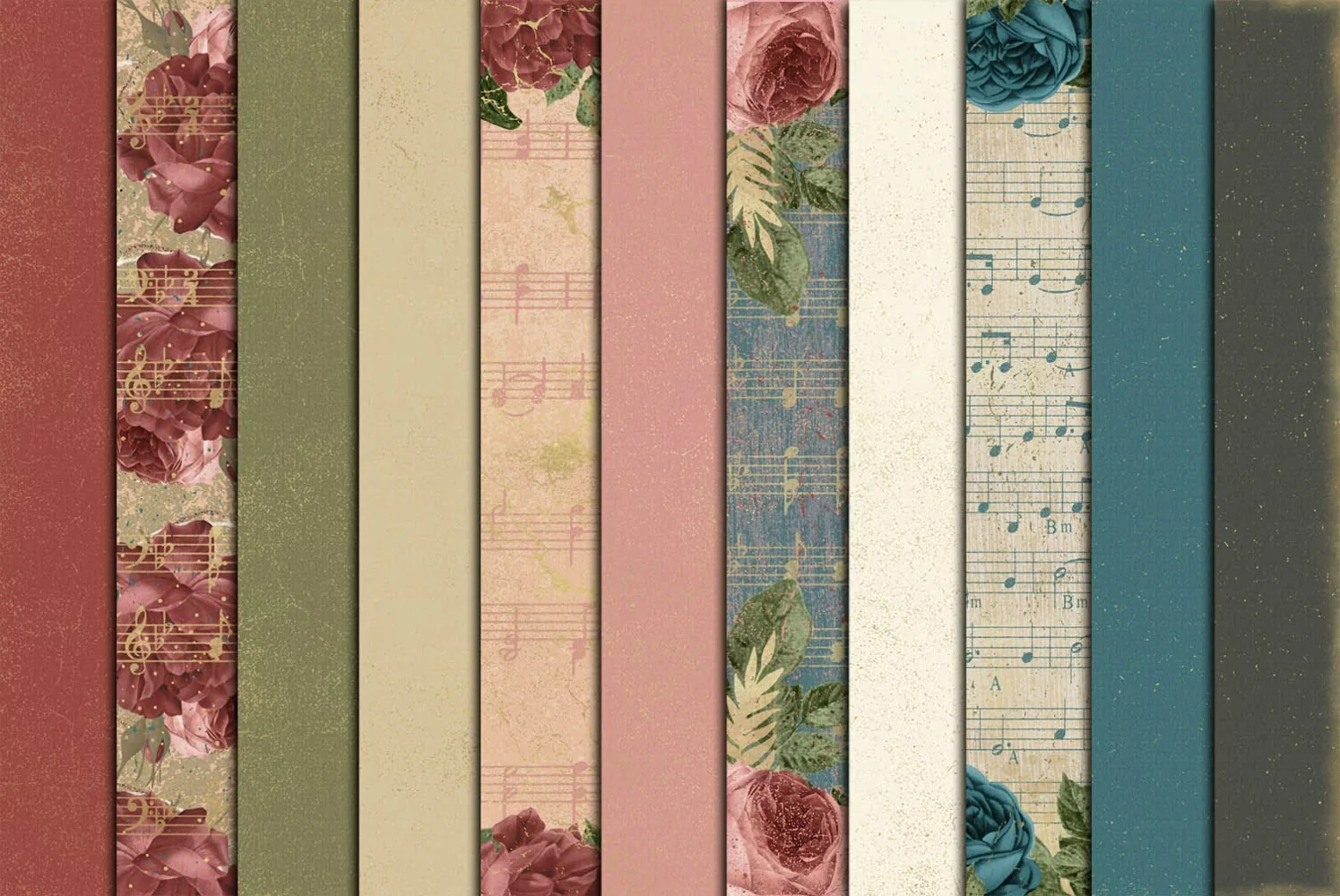 Vintage Music Solid and Floral Scrapbook Paper product image 1