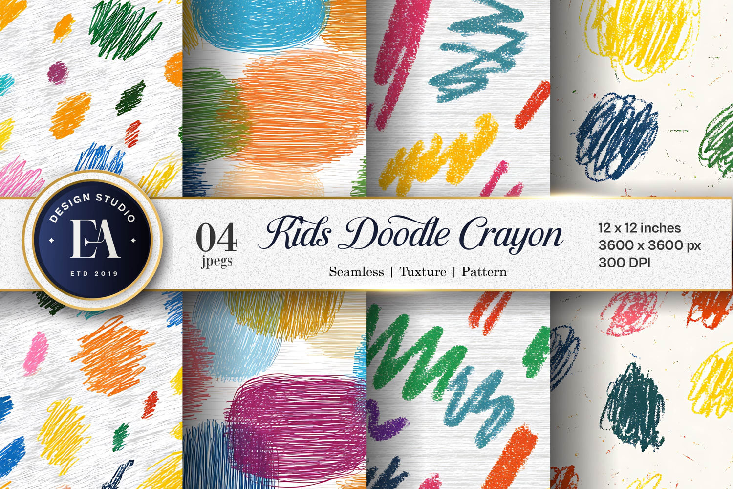 Colorful Crayon Scribble Seamless Art Digital Paper product image 1