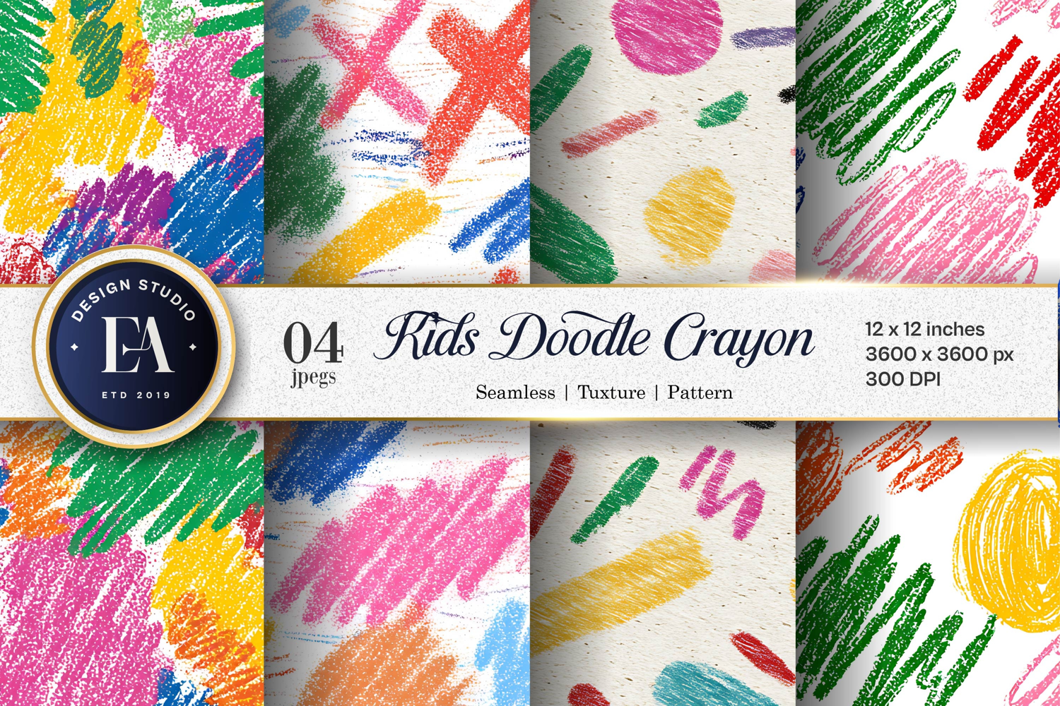Kids Doodle Crayon Texture Pattern Digital Paper product image 1