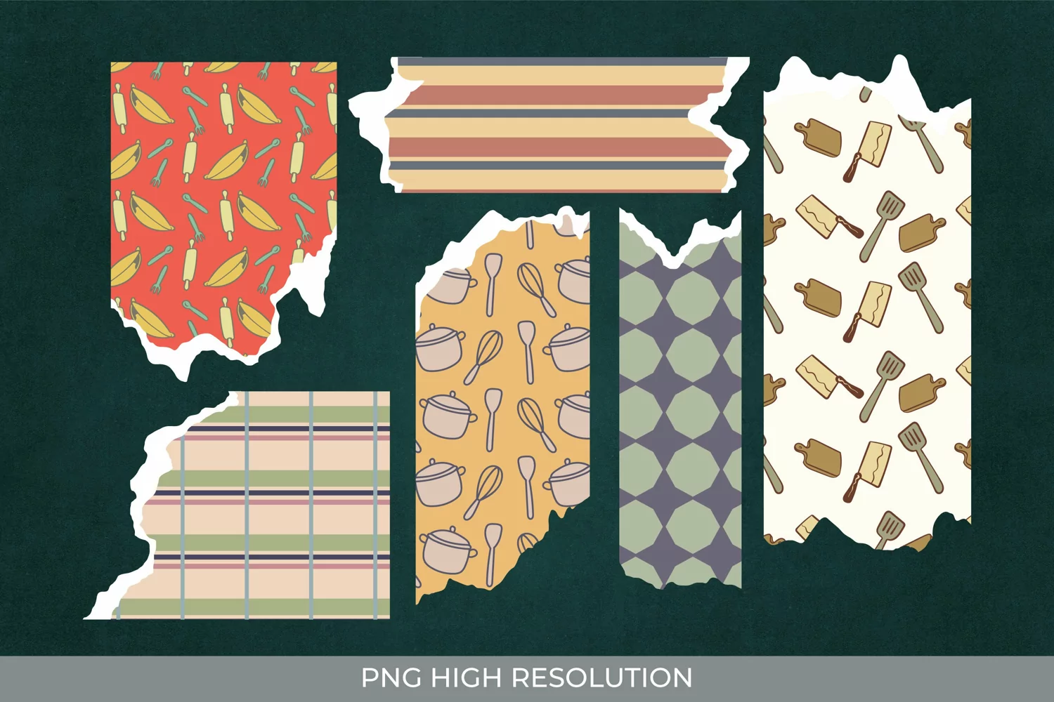 Kitchen Tools Seamless Torn Paper - Scrapbooking PNG product image 1