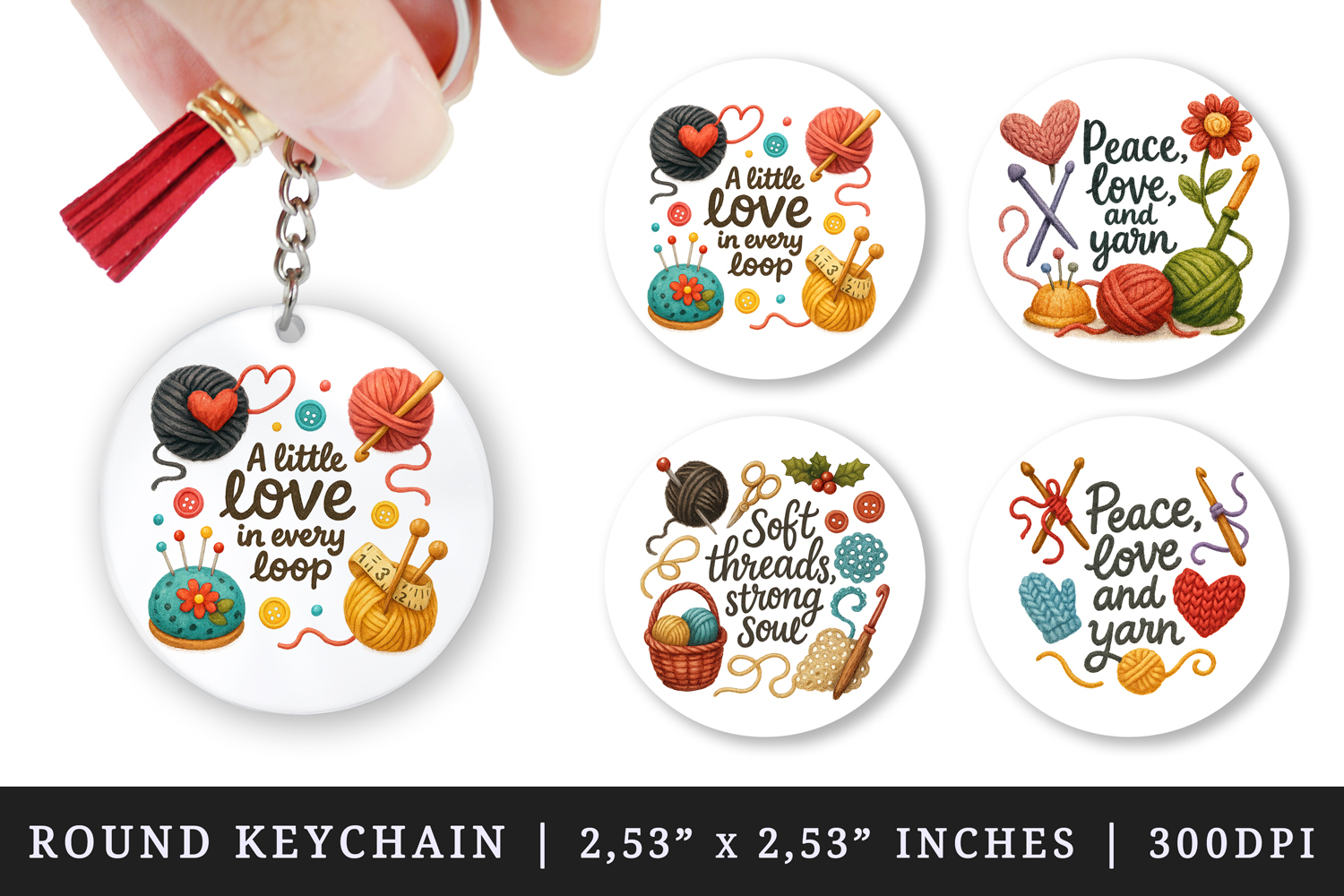 Knitting & Crochet round keychain sublimation design product image 1