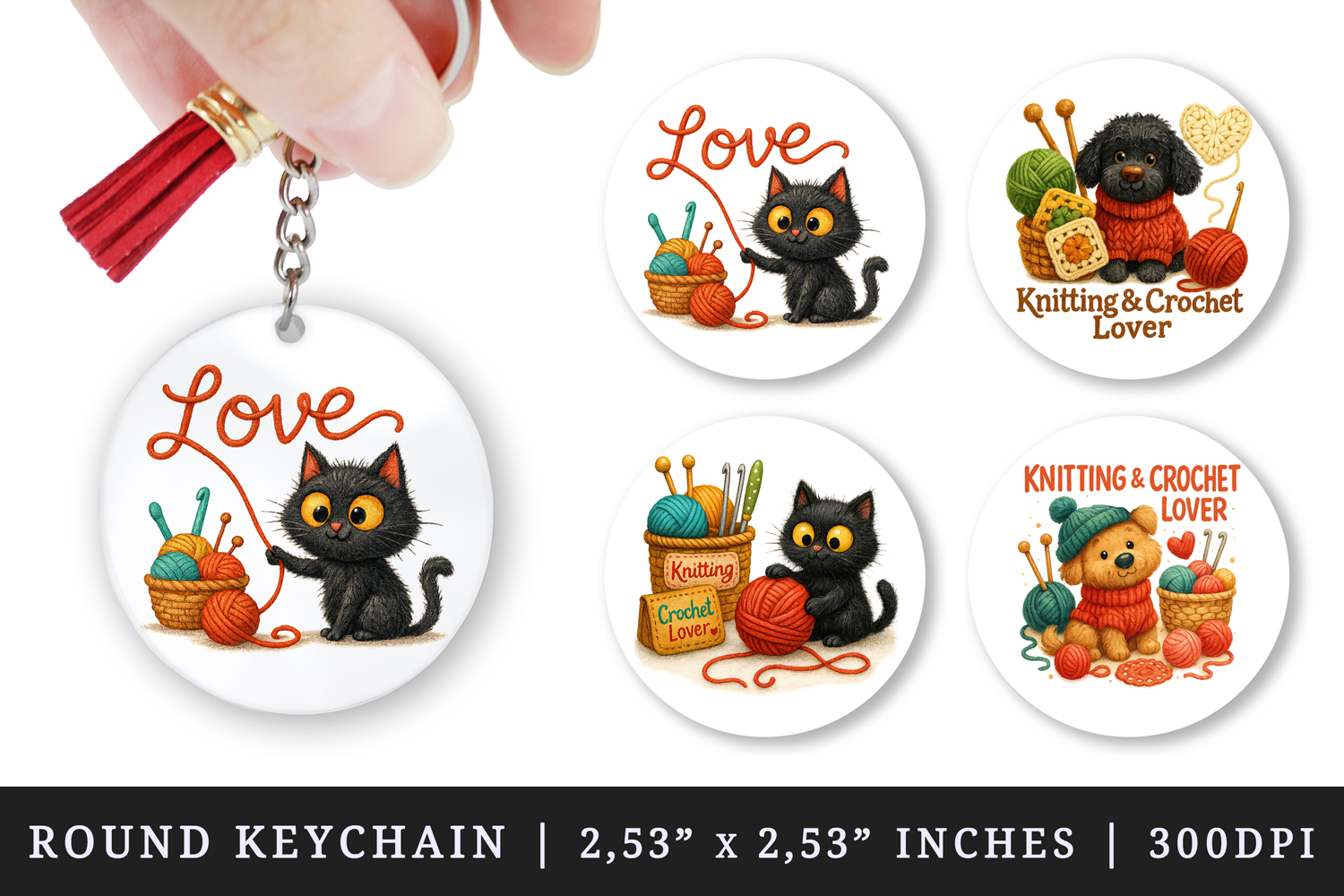 Knitting & Crochet round keychain sublimation design product image 1