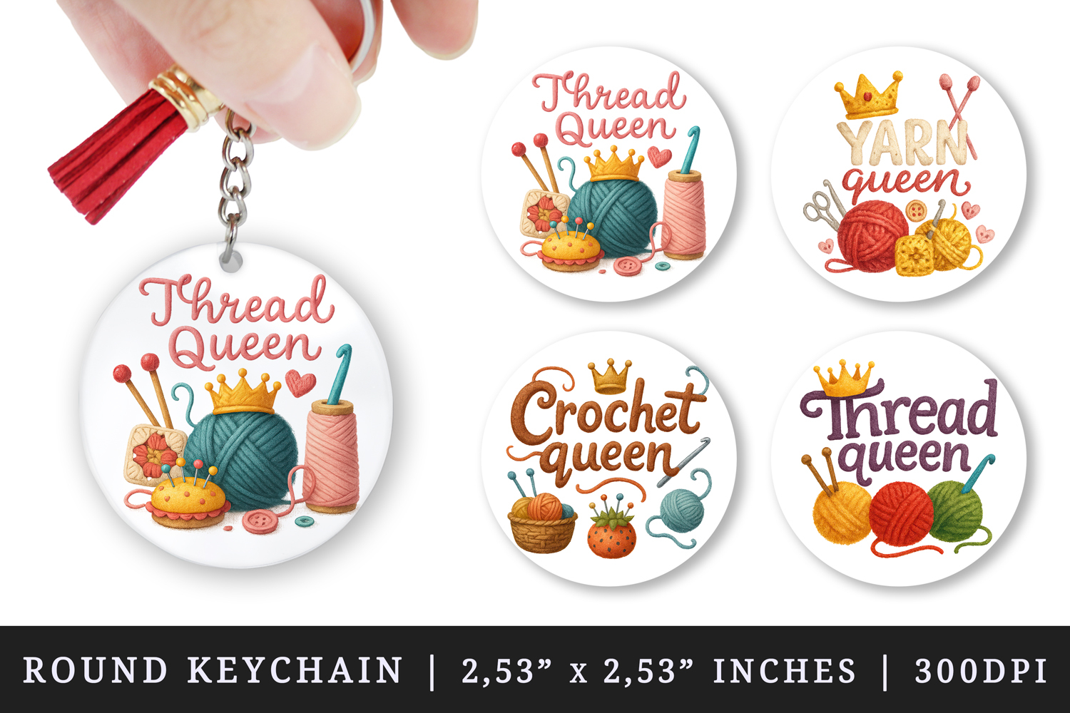 Knitting & Crochet round keychain sublimation design product image 1