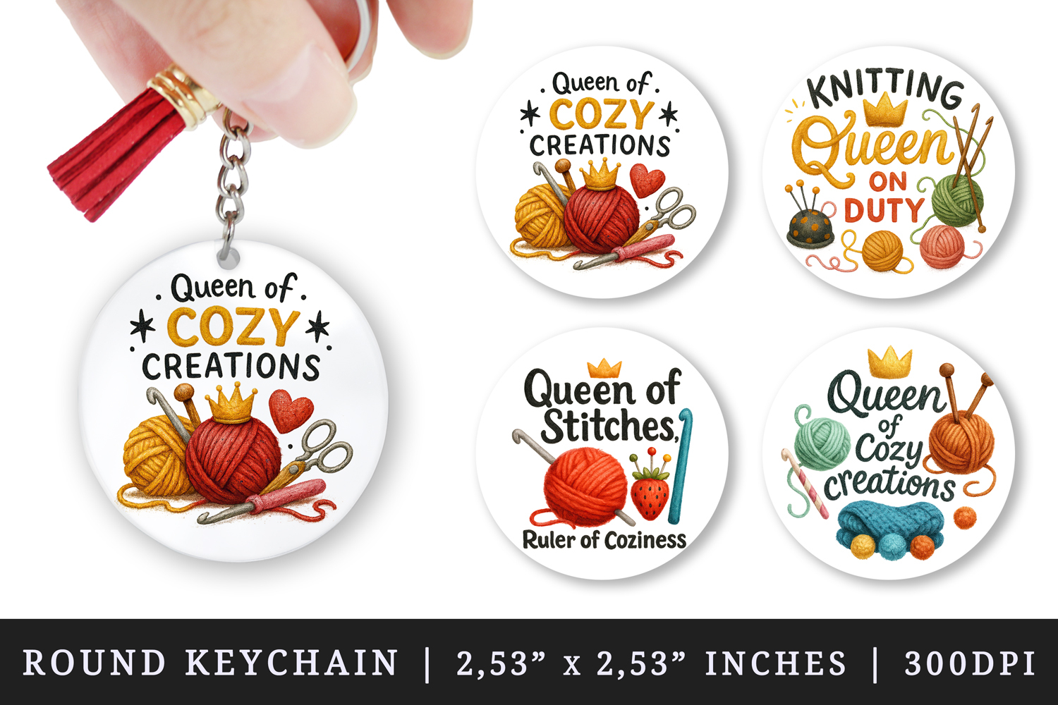 Knitting & Crochet round keychain sublimation design product image 1