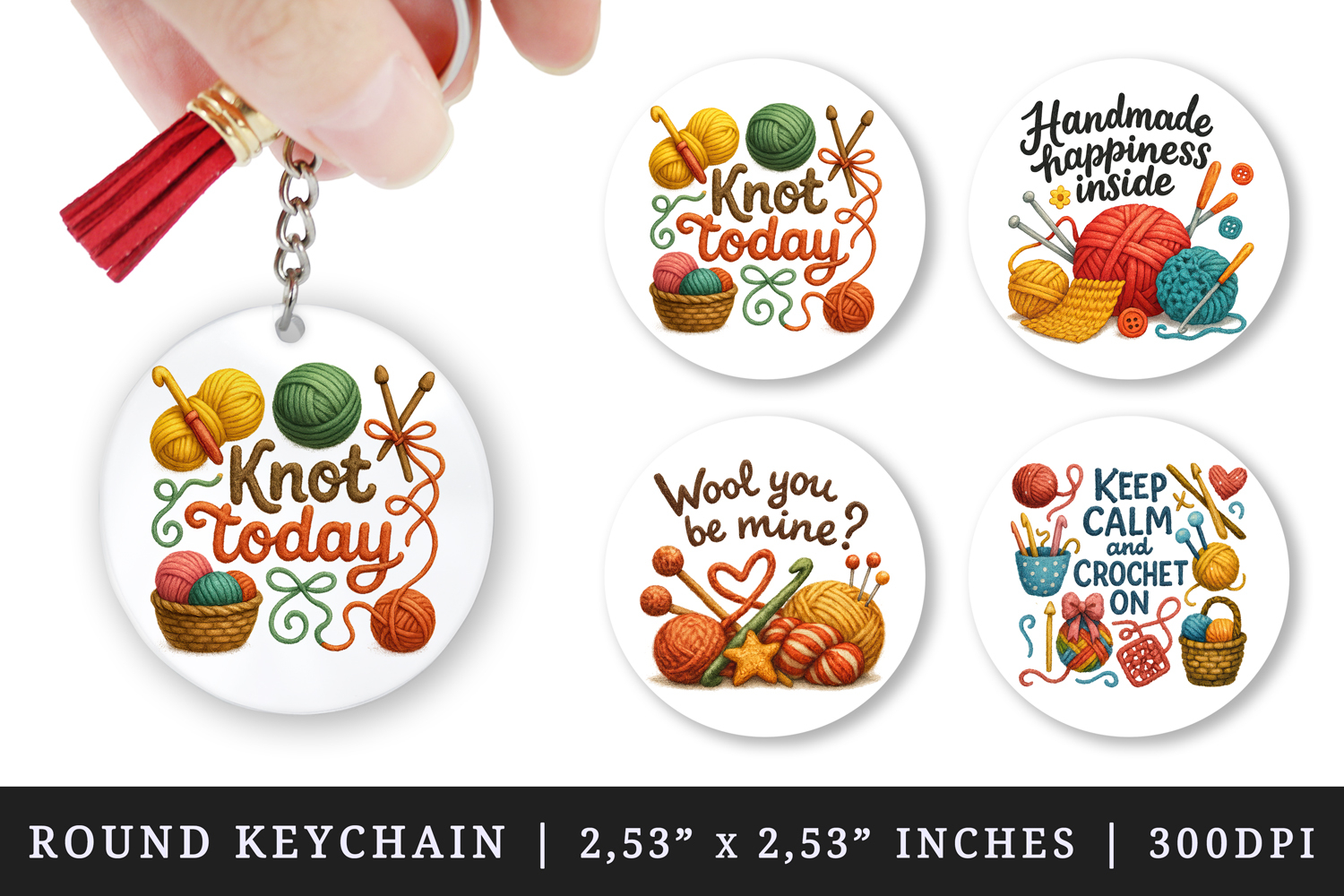 Knitting & Crochet round keychain sublimation design product image 1