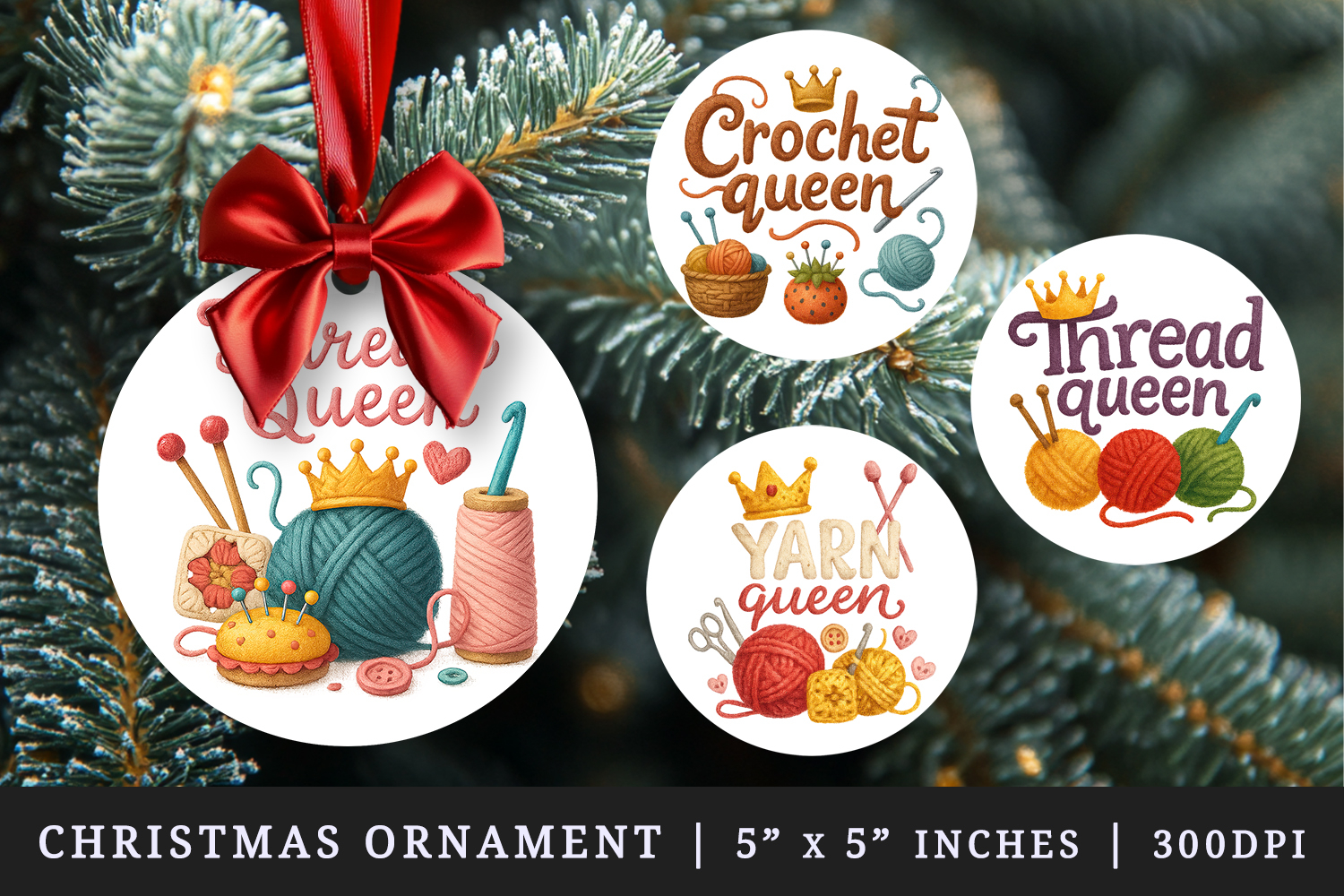 Knitting & Crochet round ornaments sublimation design product image 1