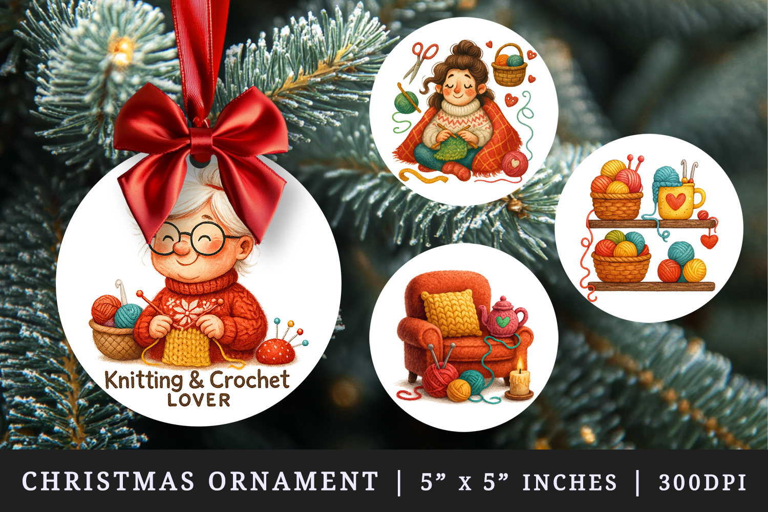 Knitting & Crochet round ornaments sublimation design product image 1
