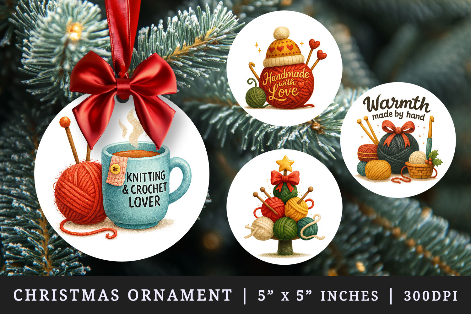 Knitting & Crochet round ornaments sublimation design product image 1