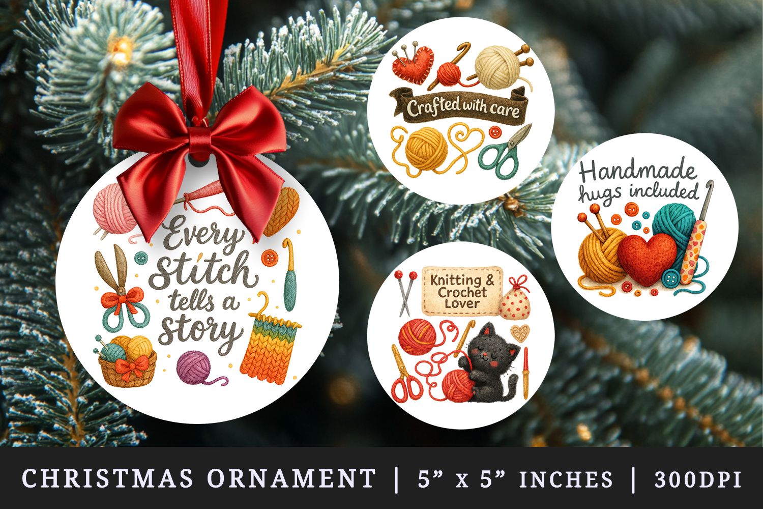 Knitting & Crochet round ornaments sublimation design product image 1