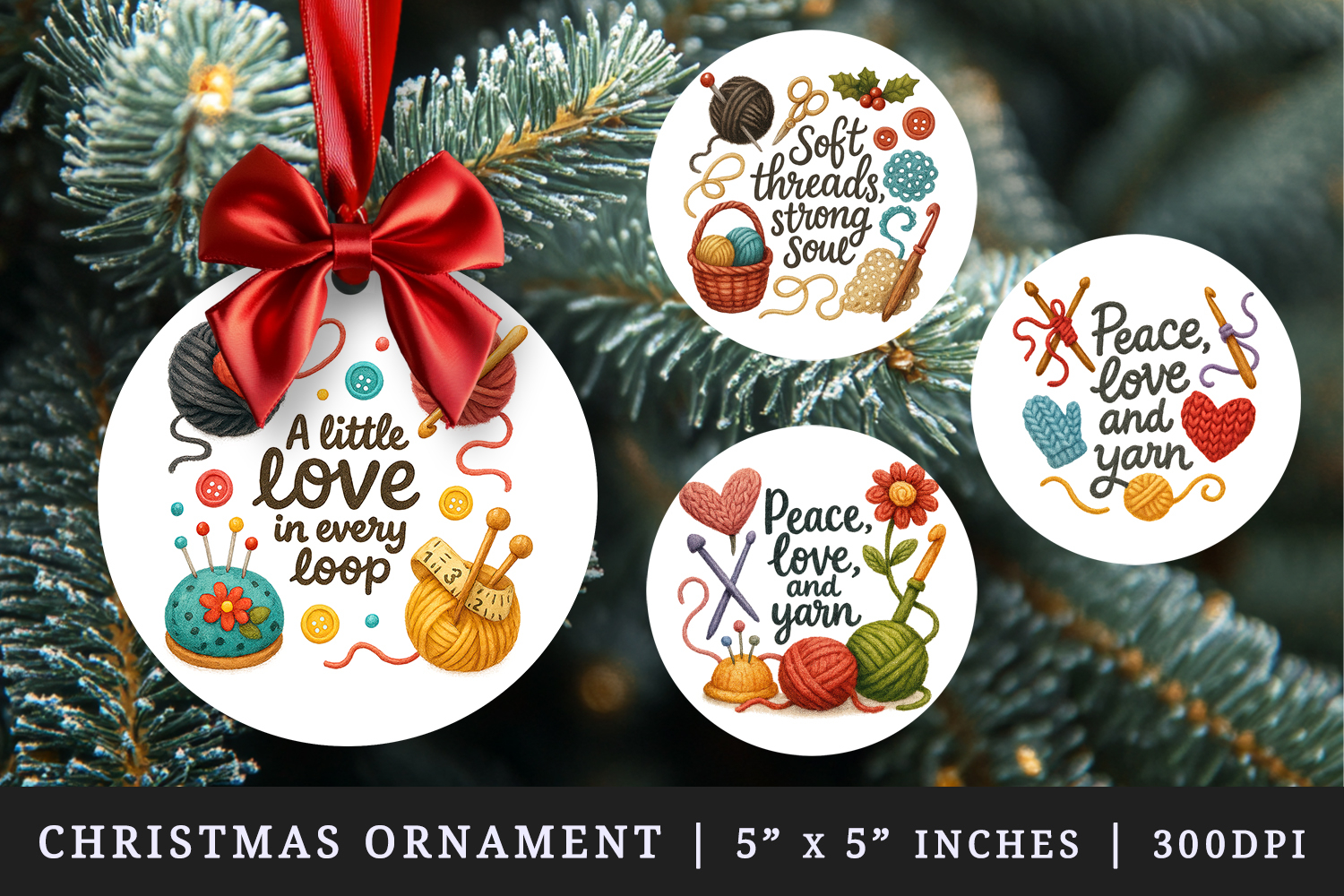 Knitting & Crochet round ornaments sublimation design product image 1