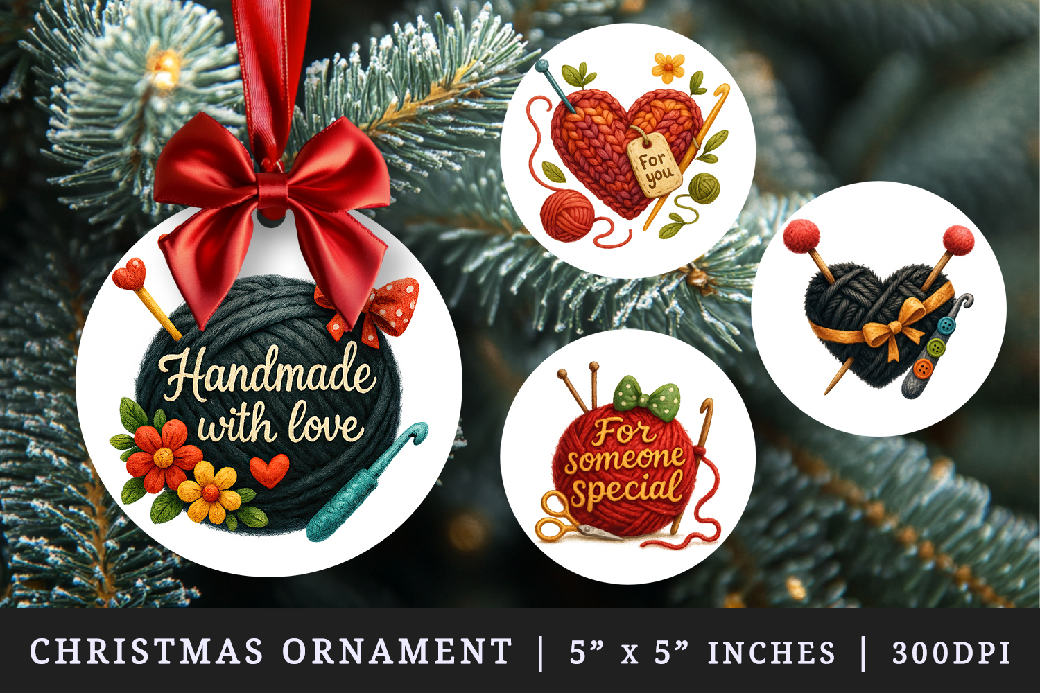 Knitting & Crochet round ornaments sublimation design product image 1