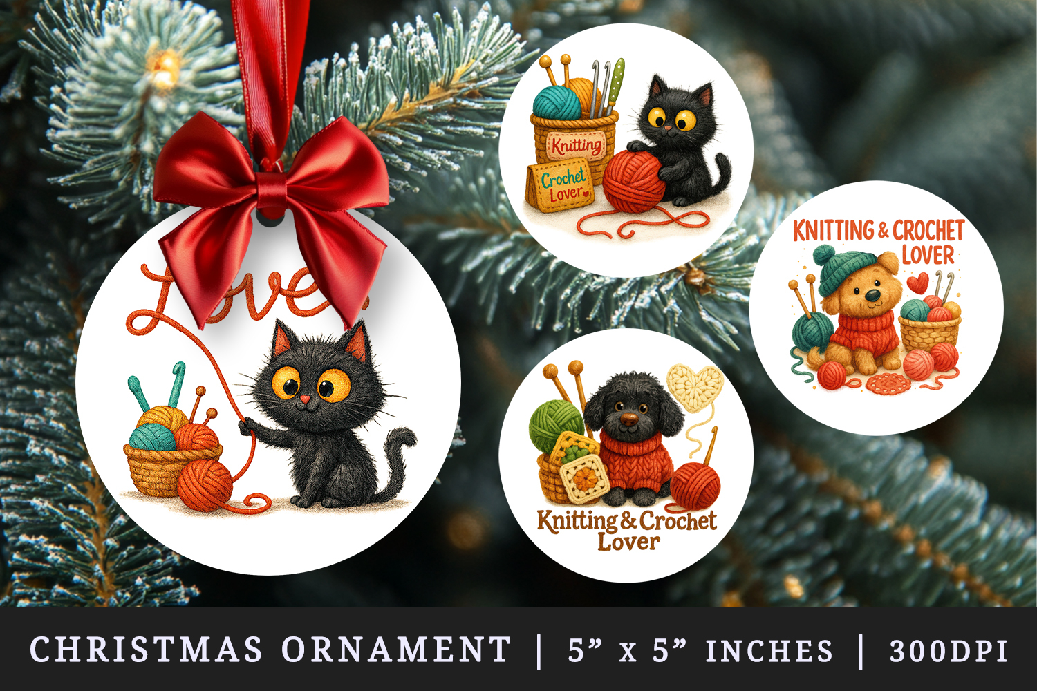Knitting & Crochet round ornaments sublimation design product image 1