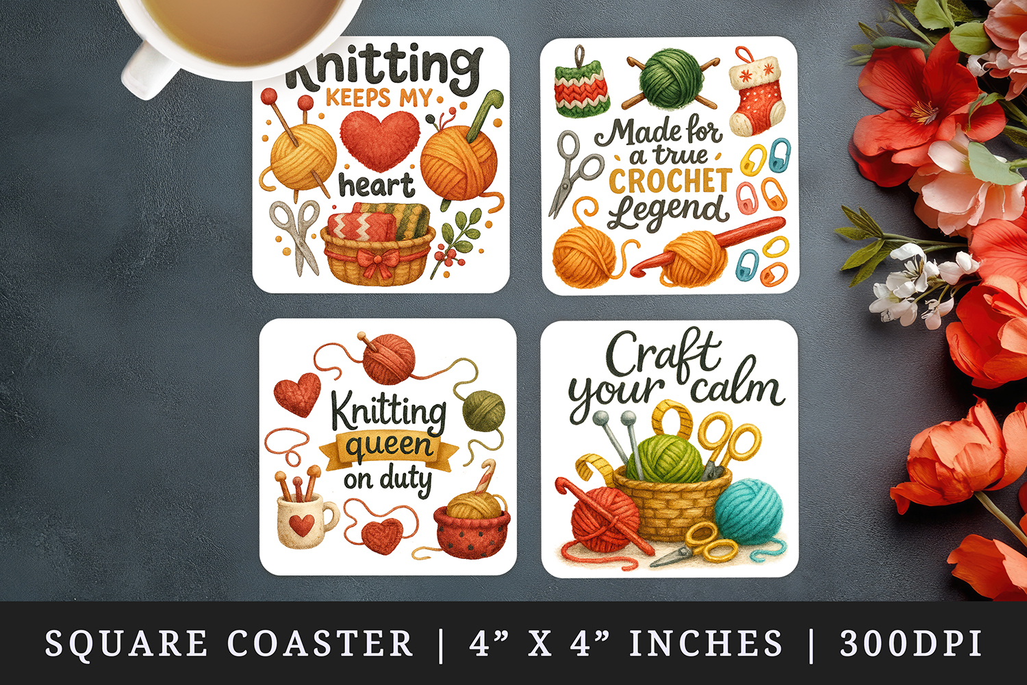 Knitting & Crochet square coaster sublimation design product image 1