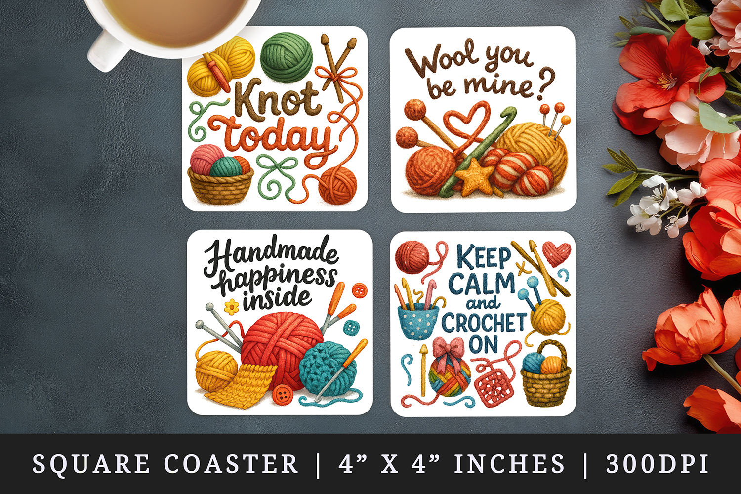 Knitting & Crochet square coaster sublimation design product image 1