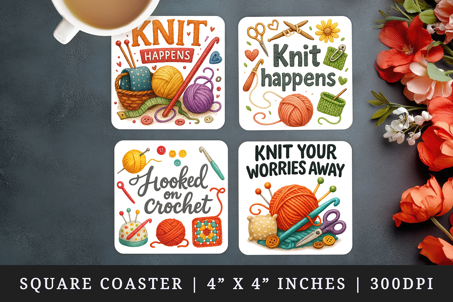 Knitting & Crochet square coaster sublimation design product image 1