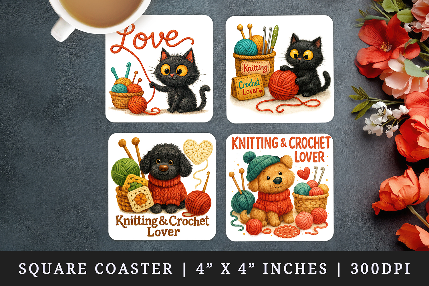 Knitting & Crochet square coaster sublimation design product image 1
