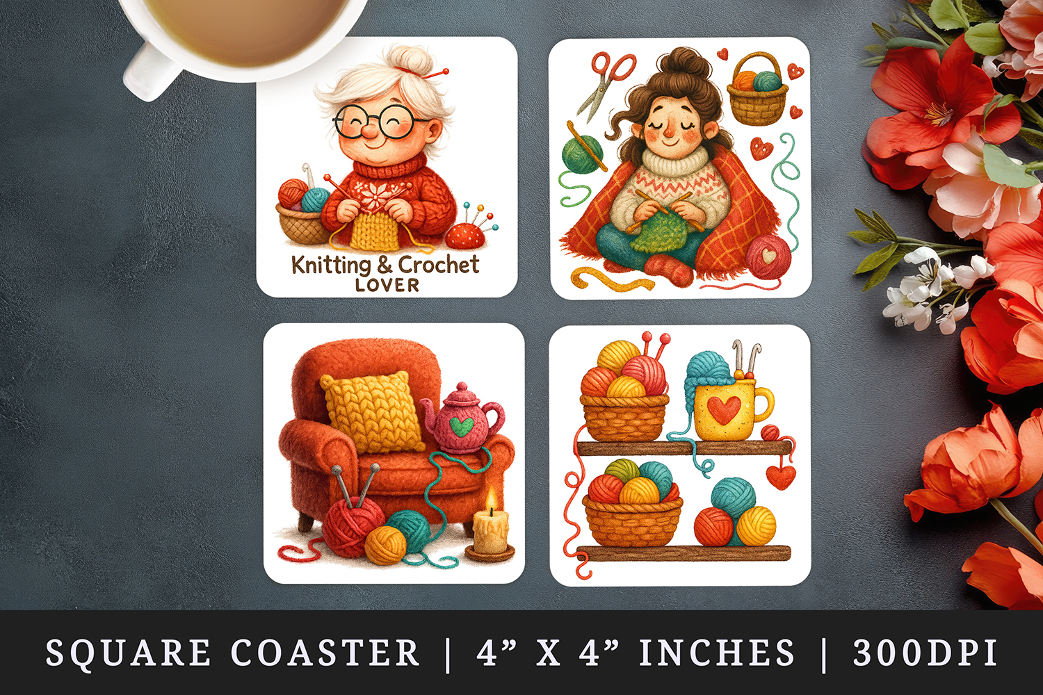 Knitting & Crochet square coaster sublimation design product image 1