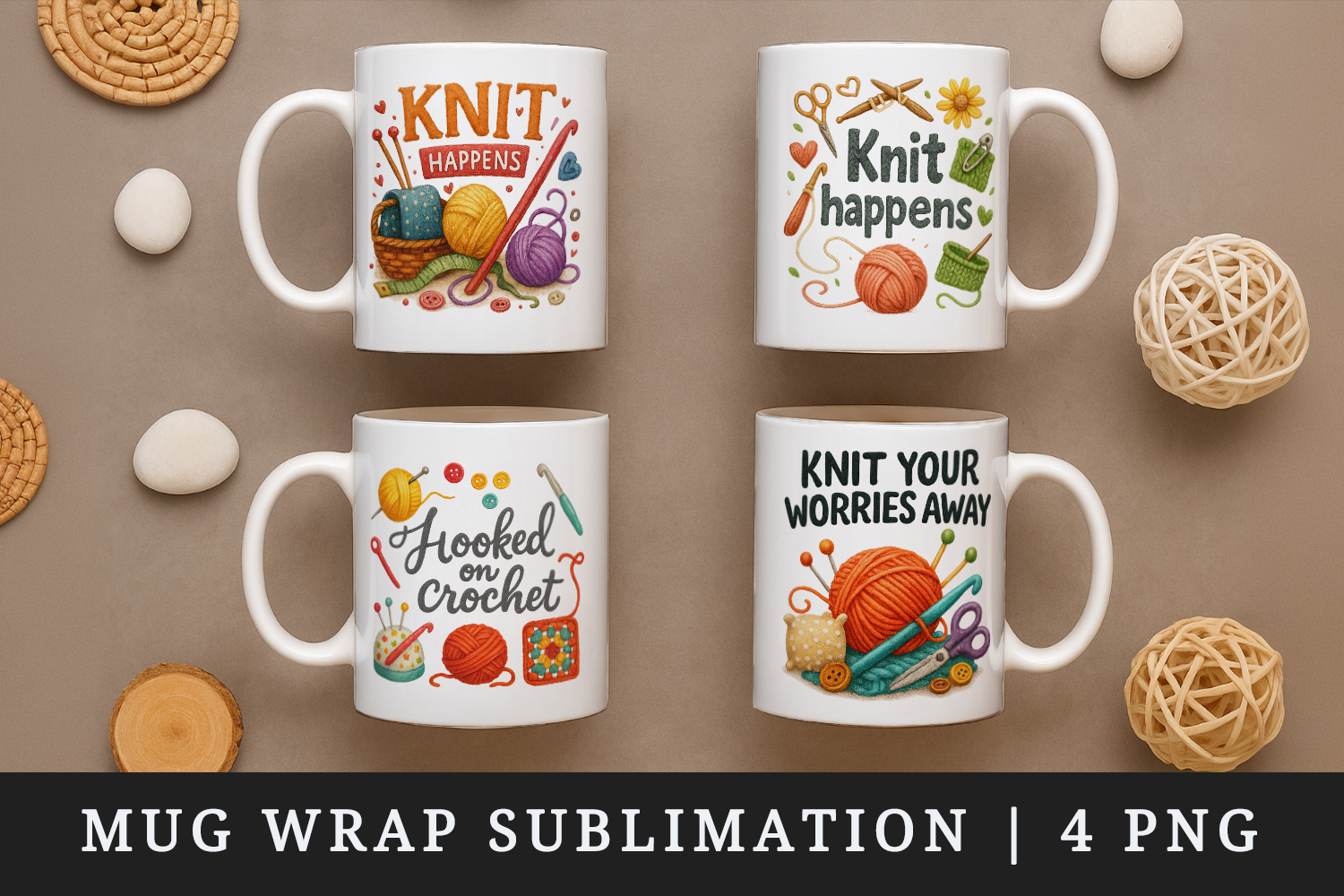 Knitting & Crochet mug wrap printable sublimation design product image 1