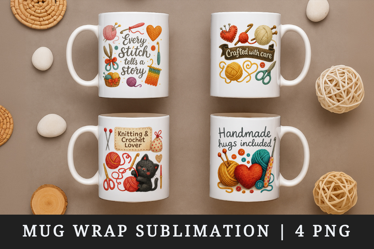 Knitting & Crochet mug wrap printable sublimation design product image 1
