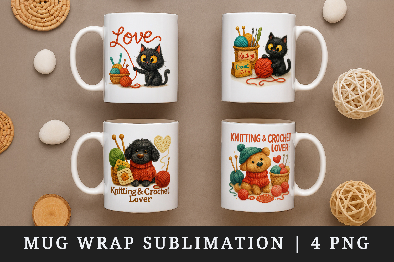 Knitting & Crochet mug wrap printable sublimation design product image 1