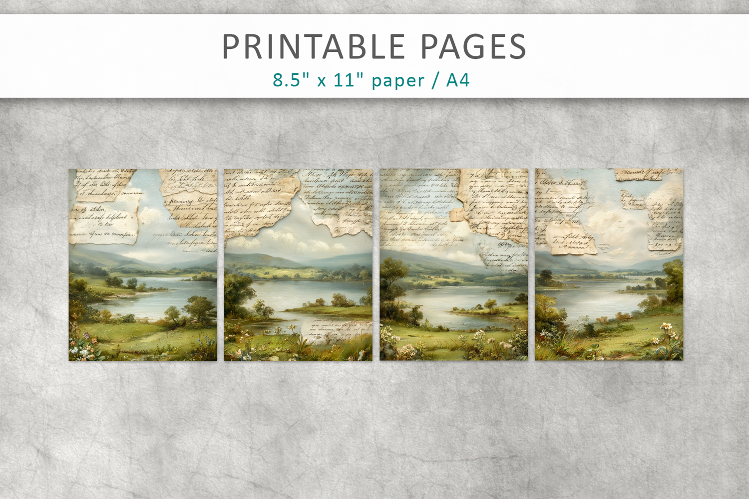 Vintage Landscape Junk Journal Pages, cottagecore journal product image 1