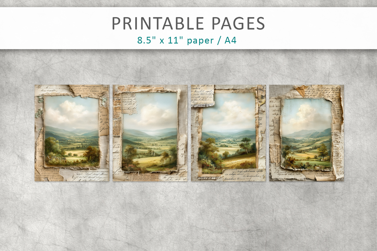 Vintage Landscape Junk Journal Pages, antique paper product image 1