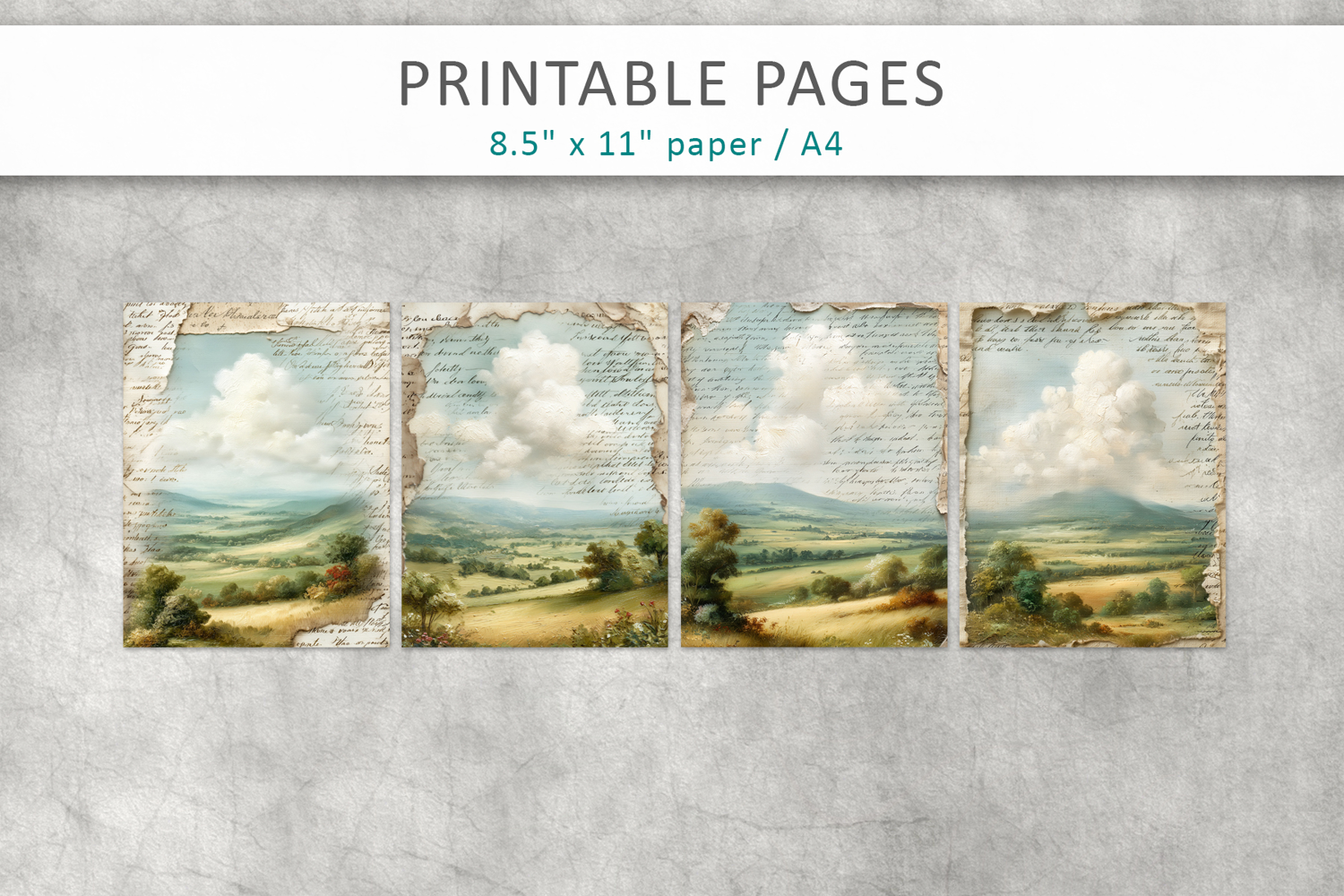 Vintage Landscape Junk Journal Pages, ephemera sheet product image 1