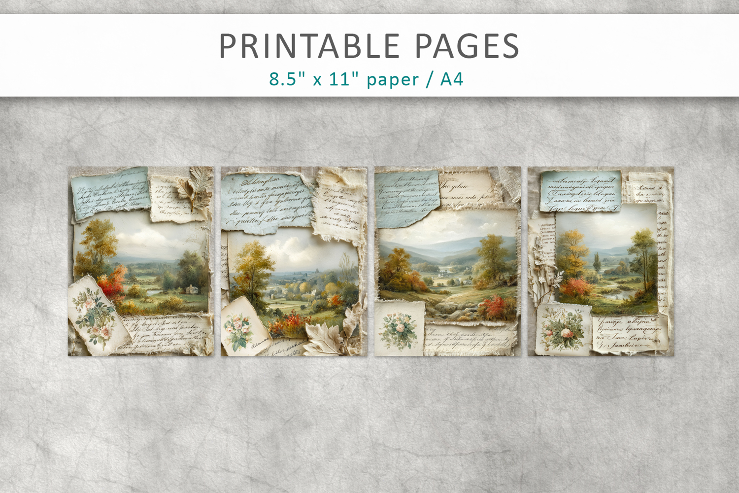 Vintage Landscape Junk Journal Pages, craft paper product image 1
