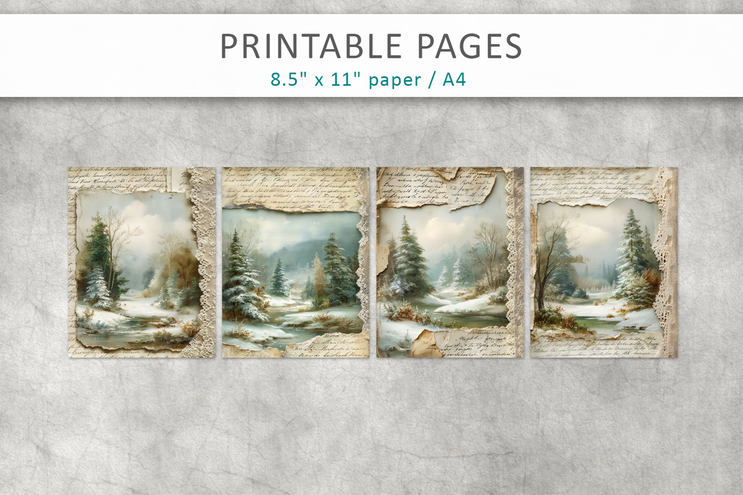 Vintage Landscape Junk Journal Pages, old paper texture product image 1