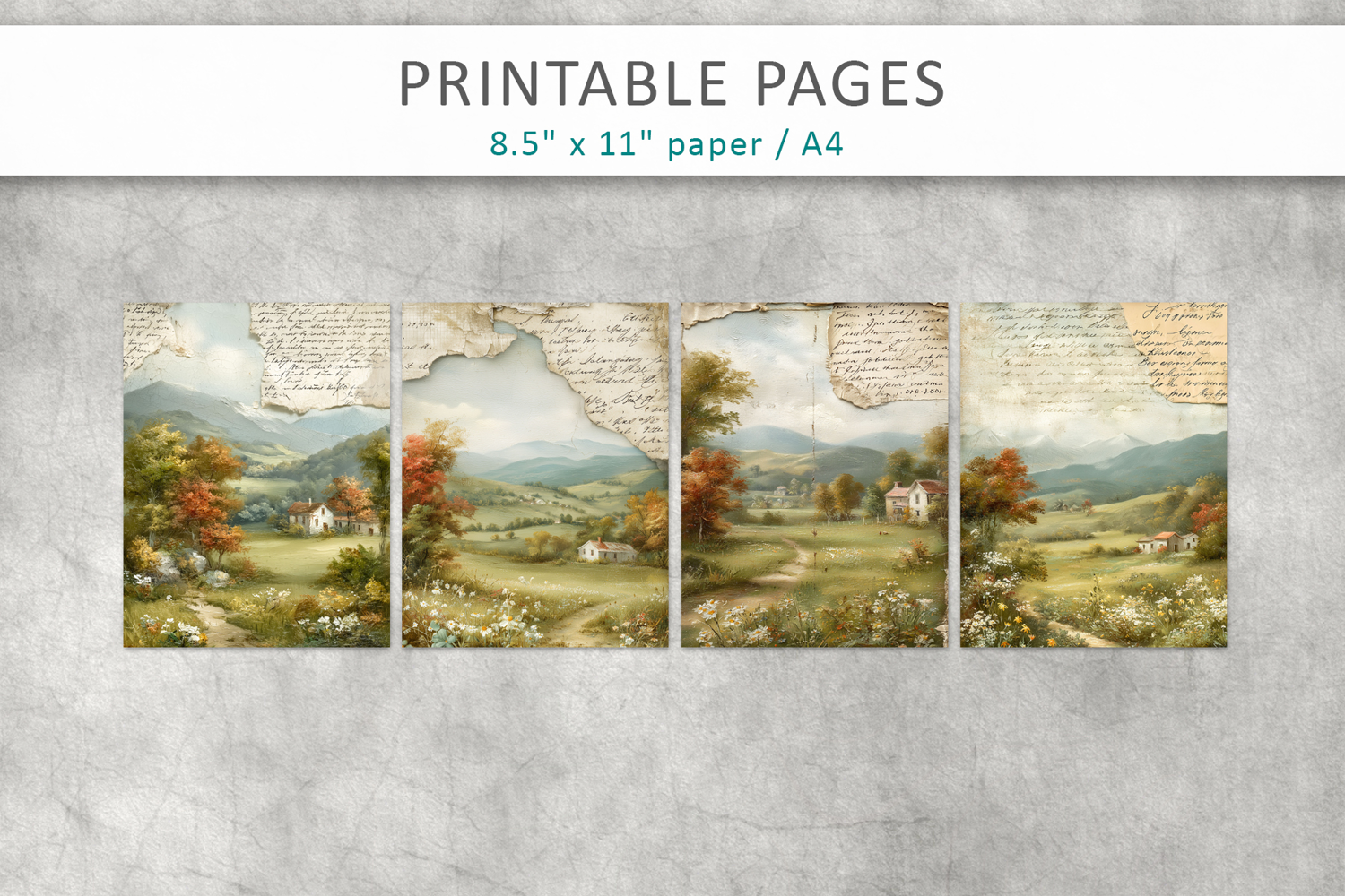 Vintage Landscape Junk Journal Pages, printable collage product image 1